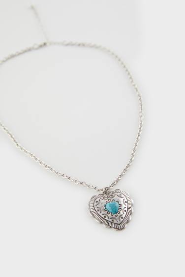 Woman Blue Stone Silver Necklace
