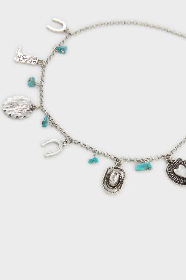 Woman Charm Antique Silver Necklace