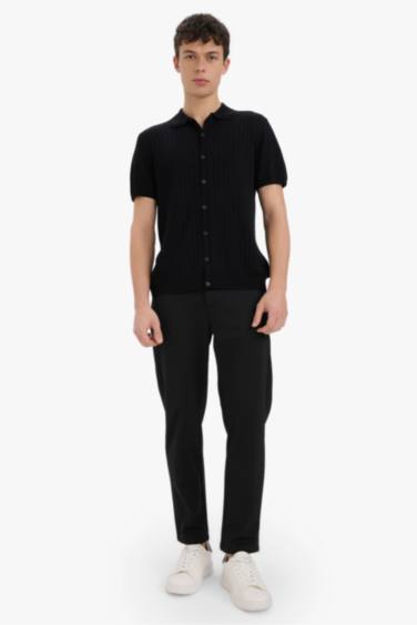 Standard Fit Short Sleeve Black Tricot Polo Shirt