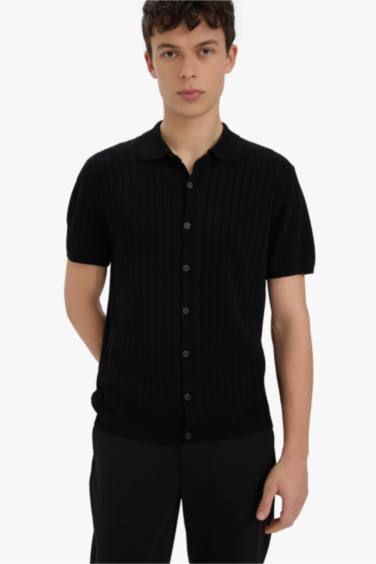 Standard Fit Short Sleeve Black Tricot Polo Shirt