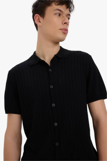 Standard Fit Short Sleeve Black Tricot Polo Shirt