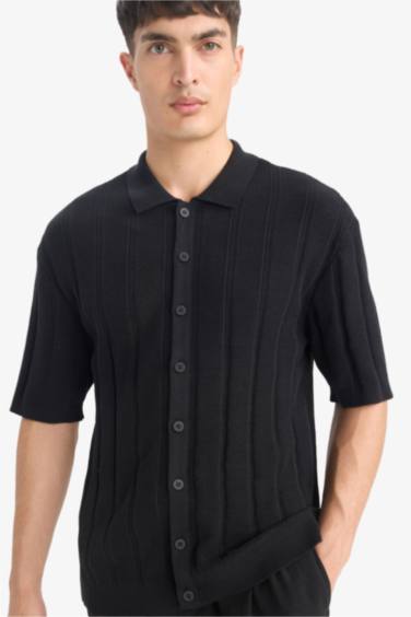 Cotton Standard Fit Short Sleeve Black Polo Shirt
