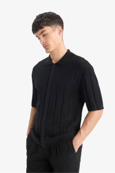 Cotton Standard Fit Short Sleeve Black Polo Shirt
