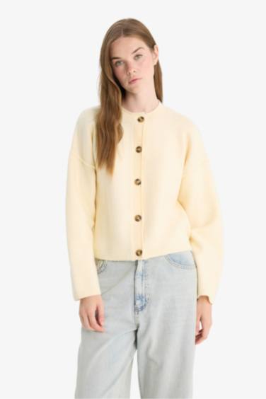 Regular Fit Crew Neck Knit Cardigan