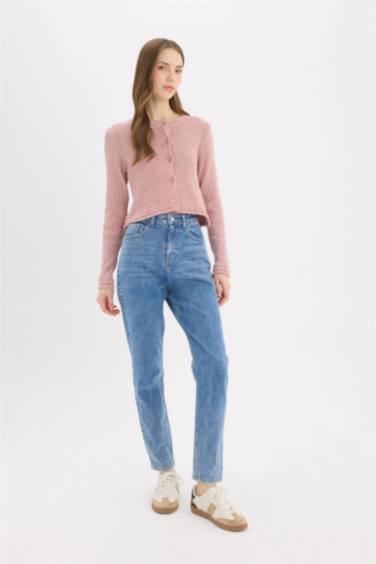 Slim Fit Dar Kesim Bisiklet Yaka Düğmeli Triko Hırka