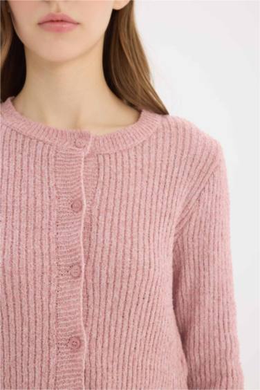 Slim Fit Dar Kesim Bisiklet Yaka Düğmeli Triko Hırka