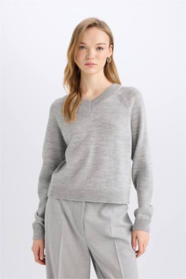 Regular Fit Bisiklet Yaka Basic Düz Triko Kazak