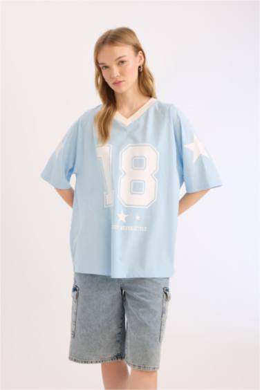 تيشيرت نص ردن اوفر سايز بياخة V