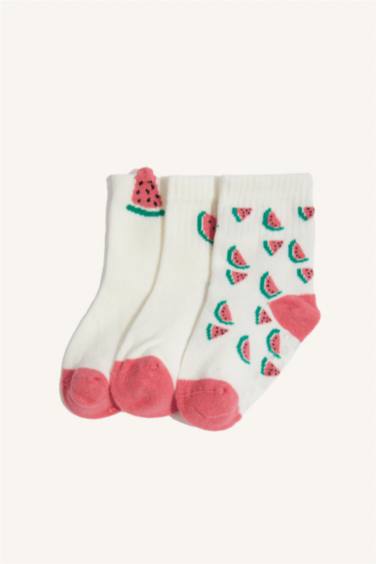 Baby Girl Non-Slip Sole 3 Piece Cotton Long Socks