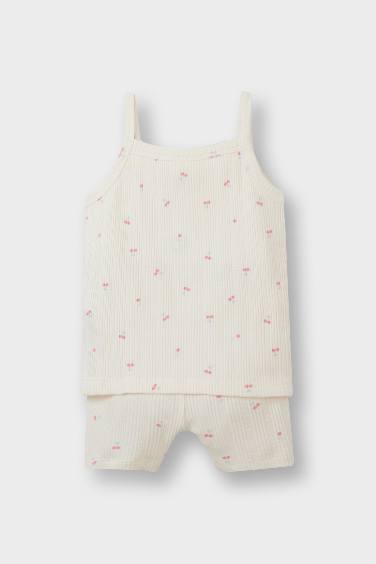 سيت بجامة بيبي بناتي بطبعة فاكهة مضلع - قطعتين