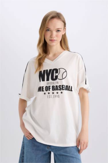 تيشيرت نص ردن اوفر سايز بياخة V