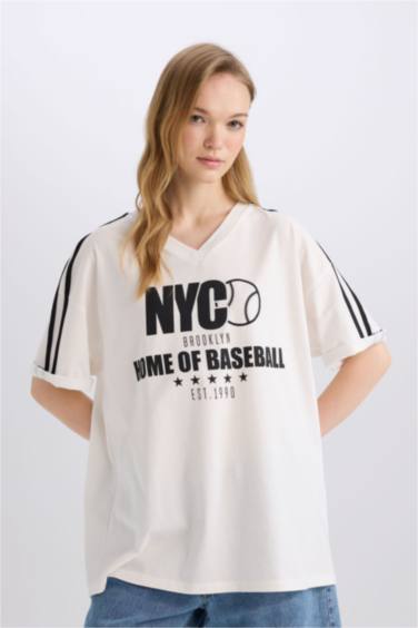 تيشيرت نص ردن اوفر سايز بياخة V