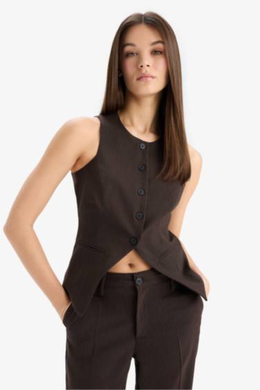 Afra x Defacto Fitted Buttoned Sleeveless Knitwear Cardigan