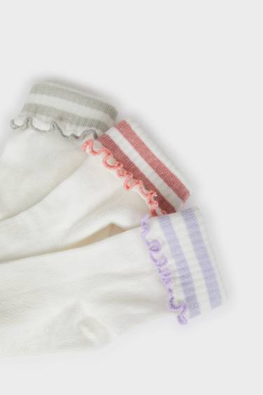 Girl Non-Slip Sole 3 Piece Cotton Long Socks