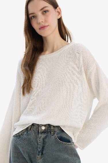 Regular Fit Boat Neck Basic Knit Pullover