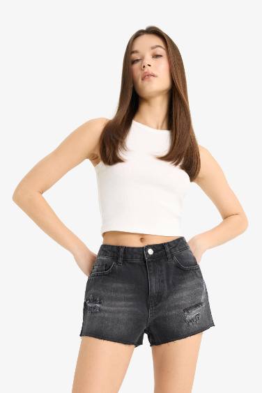High Waist Cut-Off Denim Shorts