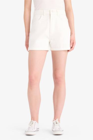 %100 Pamuk Mom Fıt Yüksek Bel Jean Şort - Görsel 5