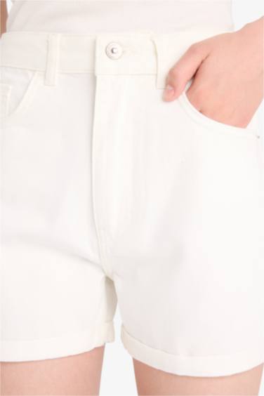 %100 Pamuk Mom Fıt Yüksek Bel Jean Şort - Görsel 6