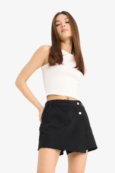 شورت جينز بخصر عالي