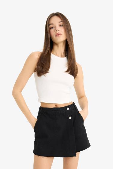 شورت جينز بخصر عالي