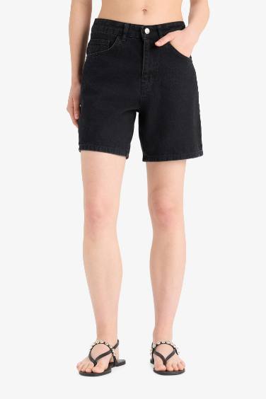 High Waist Denim Bermuda Shorts