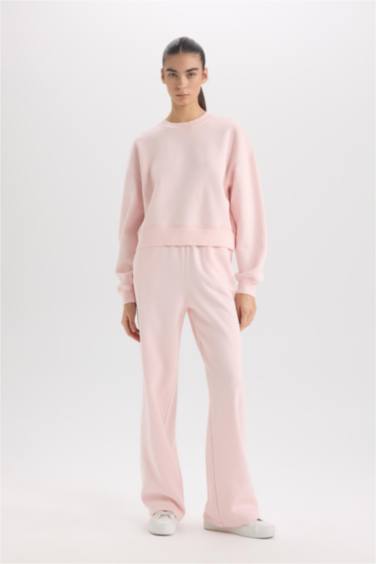 Straight Fit Eşofman Altı Standart Boy Basic Düz Cepli Beli Lastikli Geniş Bol Paça