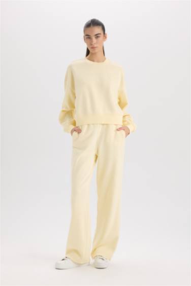 Straight Fit Eşofman Altı Standart Boy Basic Düz Cepli Beli Lastikli Geniş Bol Paça