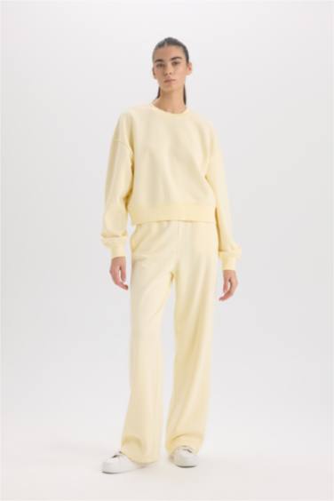 Straight Fit Eşofman Altı Standart Boy Basic Düz Cepli Beli Lastikli Geniş Bol Paça