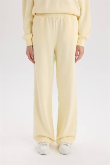 Straight Fit Eşofman Altı Standart Boy Basic Düz Cepli Beli Lastikli Geniş Bol Paça