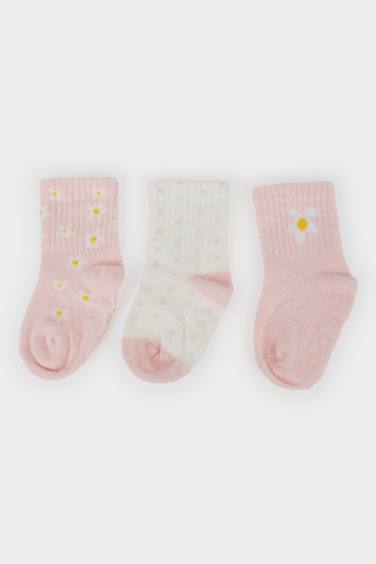 Baby Girl Non-Slip Sole 3 Piece Cotton Long Socks