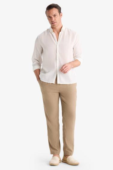 Relax Fit Ankle Length Linen Look Trousers