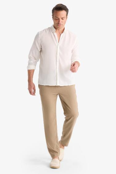 Relax Fit Ankle Length Linen Look Trousers