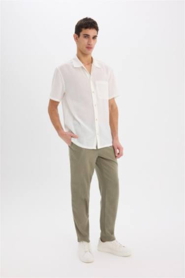 بنطلون قماش صيفي ذو مظهر كتان قصة مريحة