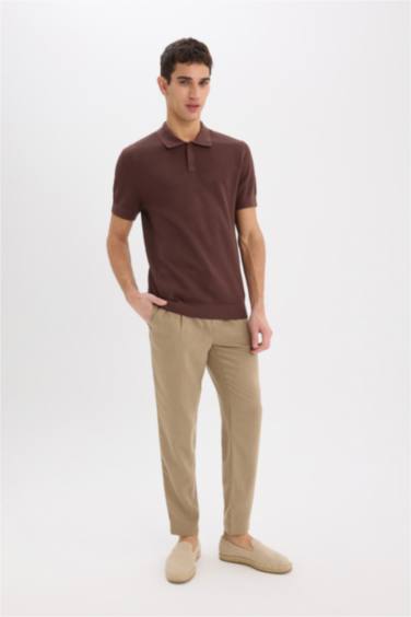 بنطلون قماش صيفي ذو مظهر كتان قصة مريحة