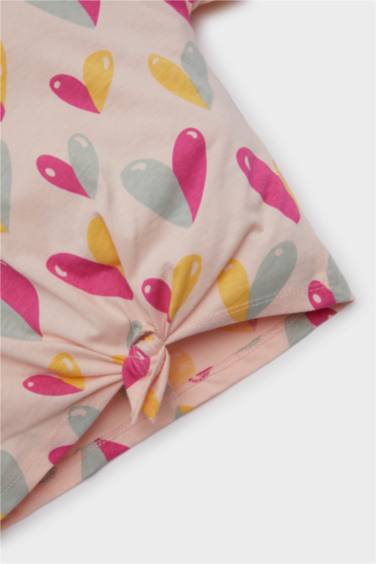 Girl Crew Neck Heart Patterned Short Sleeve T-Shirt