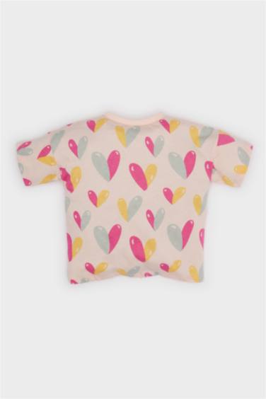 Girl Crew Neck Heart Patterned Short Sleeve T-Shirt