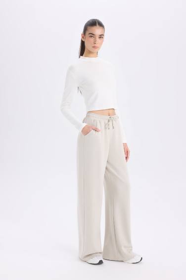 Pocketed Scuba Fabric Tied Waist Wide Leg Sweatpants