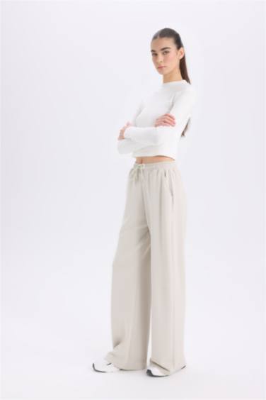 Pocketed Scuba Fabric Tied Waist Wide Leg Sweatpants