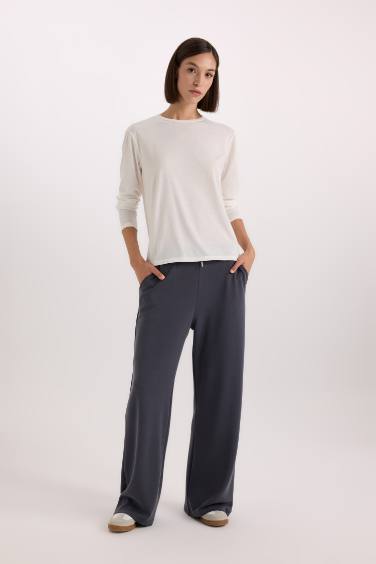Scuba Fabric Tied Waist Wide Leg Sweatpants