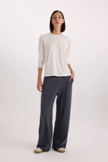 Scuba Fabric Tied Waist Wide Leg Sweatpants
