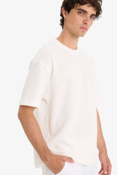 Boxy Fit Crew Neck Textured Short Sleeve T-Shirt