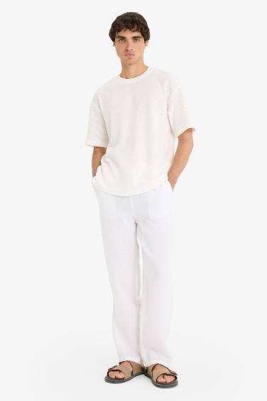 Boxy Fit Crew Neck Textured Short Sleeve T-Shirt