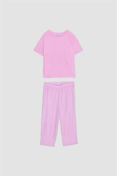 طقم بيجاما بناتي بينك قصة عادية كم طويل من Fall in Love - قطعتين