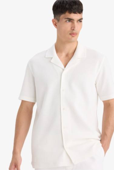 قميص بولو وافل قطن نص ردن قصة عادية