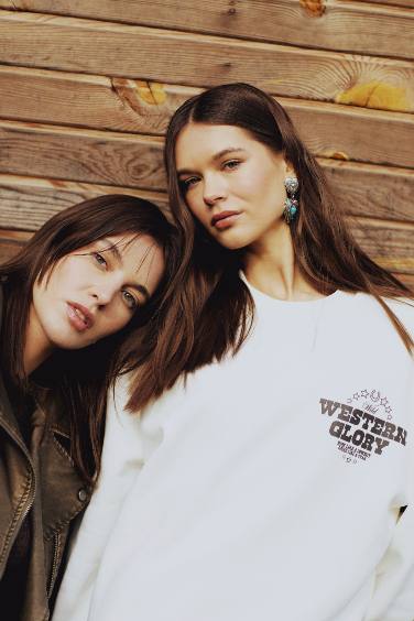 Oversize Geniş Kalıp Bisiklet Yaka Sırt Baskılı Kalın Sweatshirt