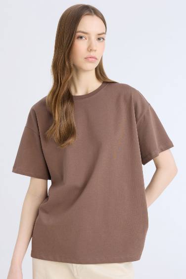 Oversize Fit Crew Neck Basic Thick Fabric T-Shirt