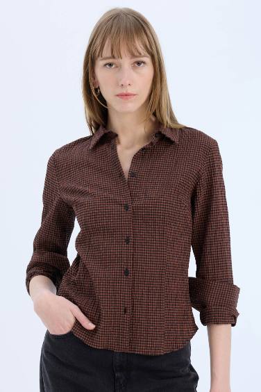 Fitted Plaid Long Sleeve Shirt