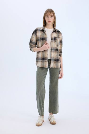 Oversize Fit Plaid Long Sleeve Shirt