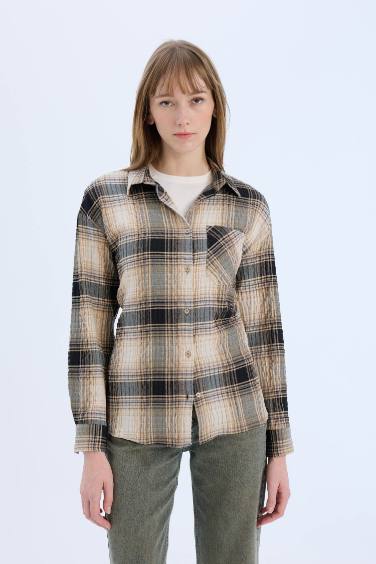 Oversize Fit Plaid Long Sleeve Shirt