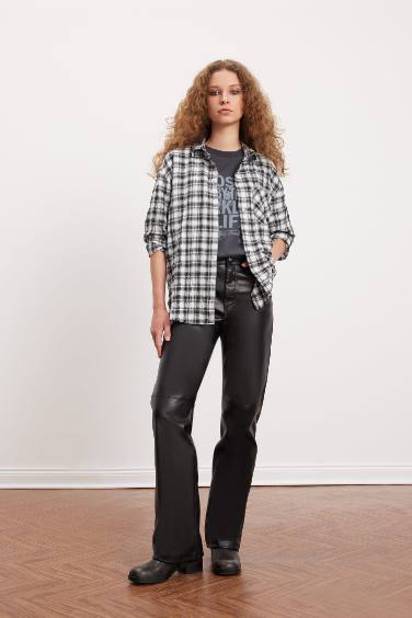 Oversize Geniş Kalıp Kareli Uzun Kollu Gömlek